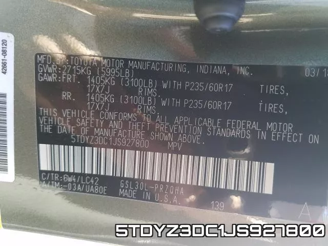5TDYZ3DC1JS927800 фото 2