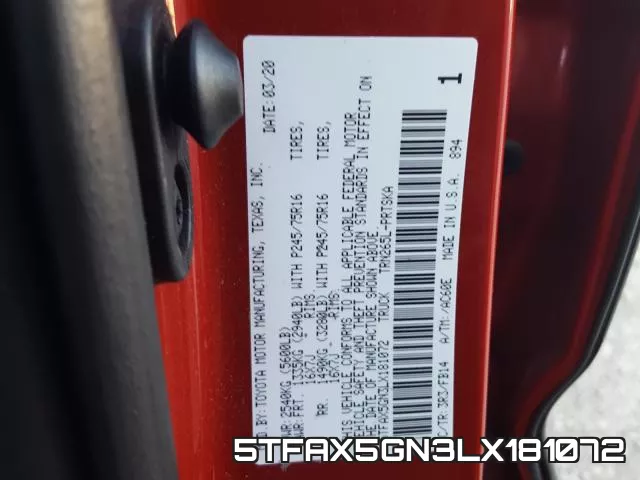 5TFAX5GN3LX181072 фото 2