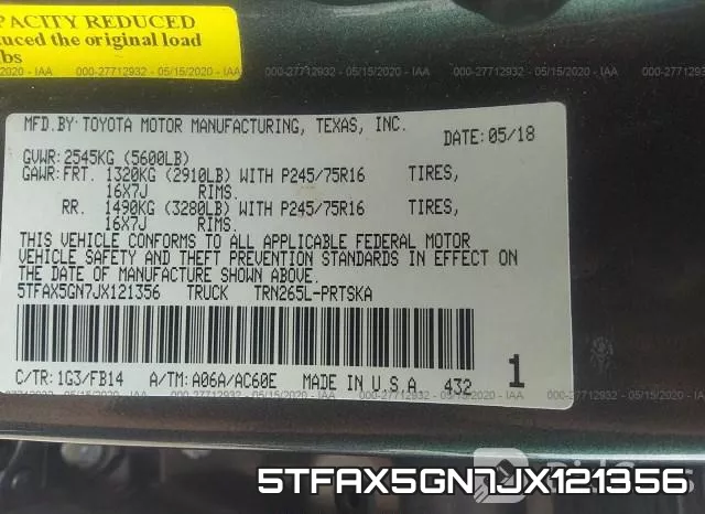 5TFAX5GN7JX121356 фото 9