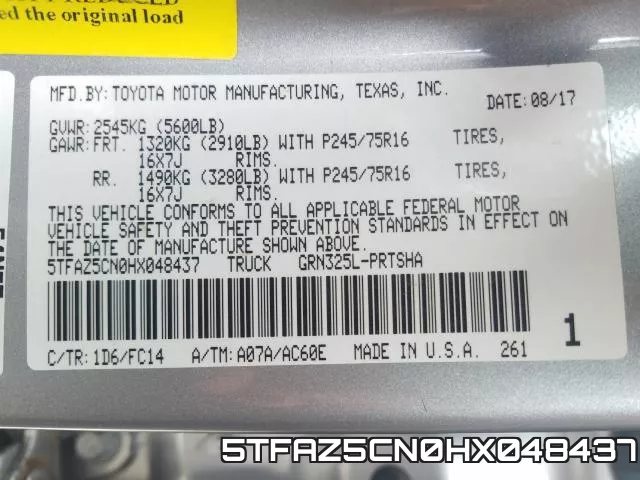 5TFAZ5CN0HX048437 фото 2