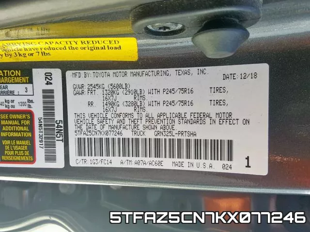 5TFAZ5CN7KX077246 фото 2