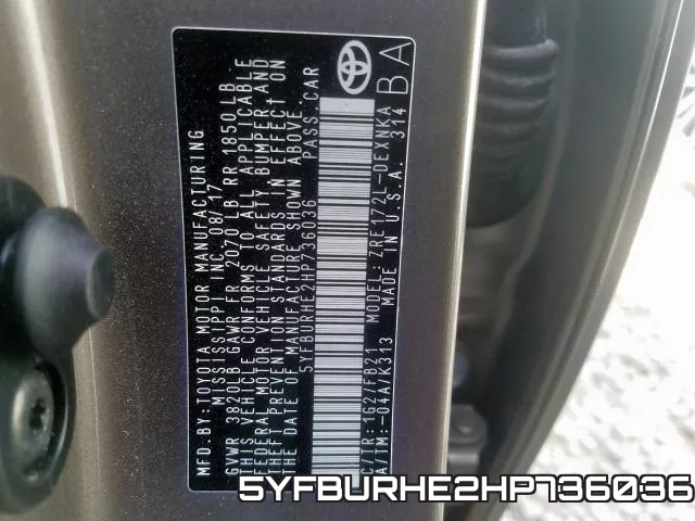 5YFBURHE2HP736036 фото 2
