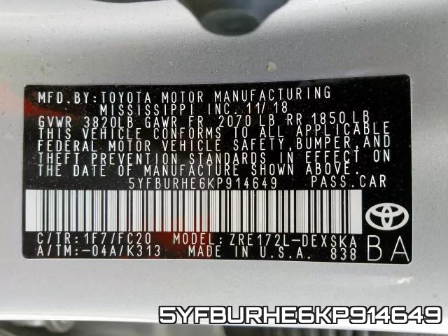 5YFBURHE6KP914649 фото 2