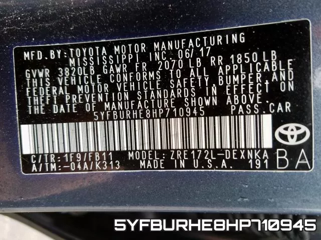 5YFBURHE8HP710945 фото 2