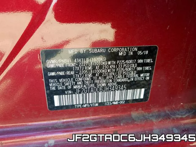 JF2GTADC6JH349345 фото 2