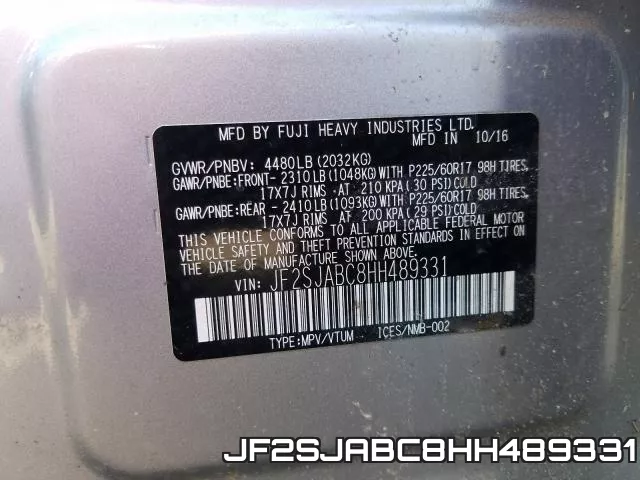 JF2SJABC8HH489331 фото 2
