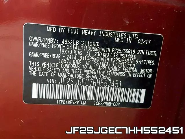 JF2SJGEC7HH552451 фото 2