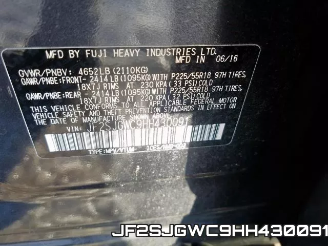 JF2SJGWC9HH430091 фото 2