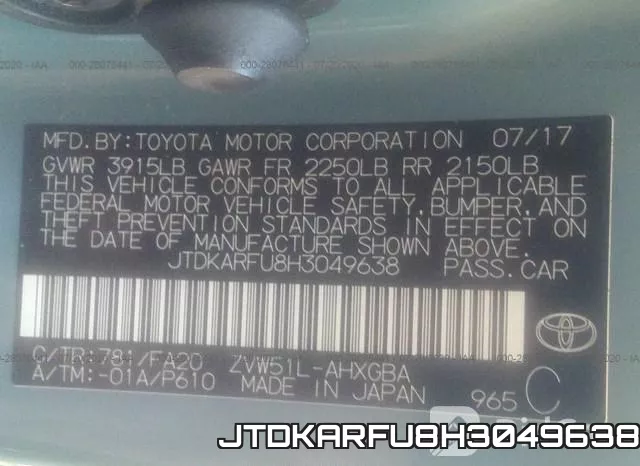 JTDKARFU8H3049638 фото 10