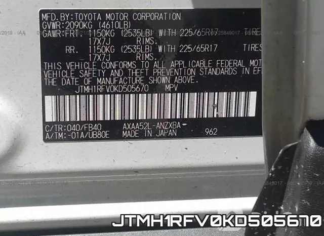 JTMH1RFV0KD505670 фото 10