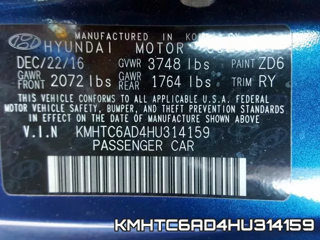 KMHTC6AD4HU314159 фото 2