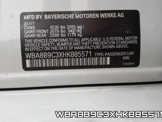 WBA8B9C3XHK885571 фото 2