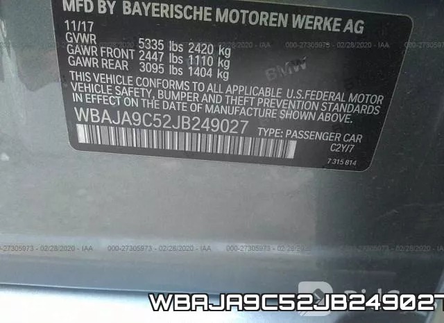WBAJA9C52JB249027 фото 10