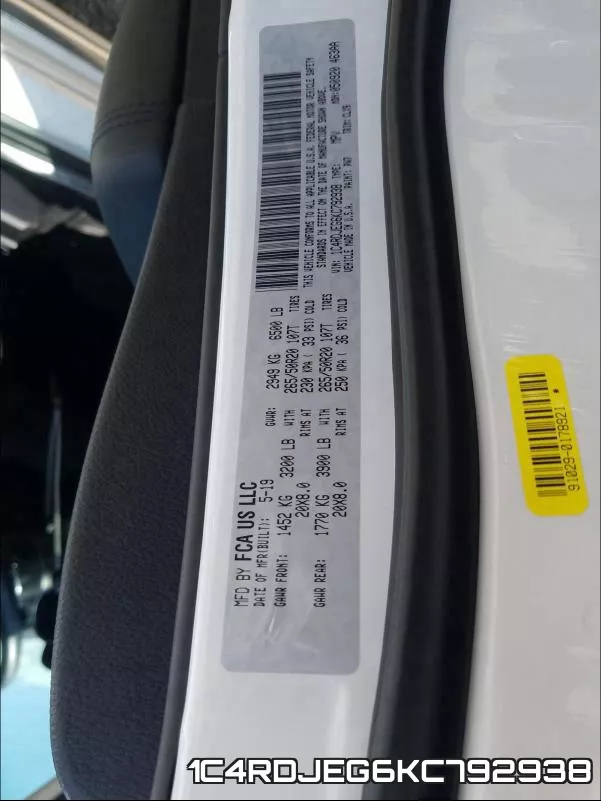 1C4RDJEG6KC792938 фото 2