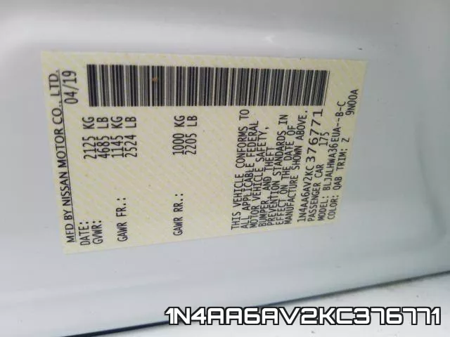 1N4AA6AV2KC376771 фото 2