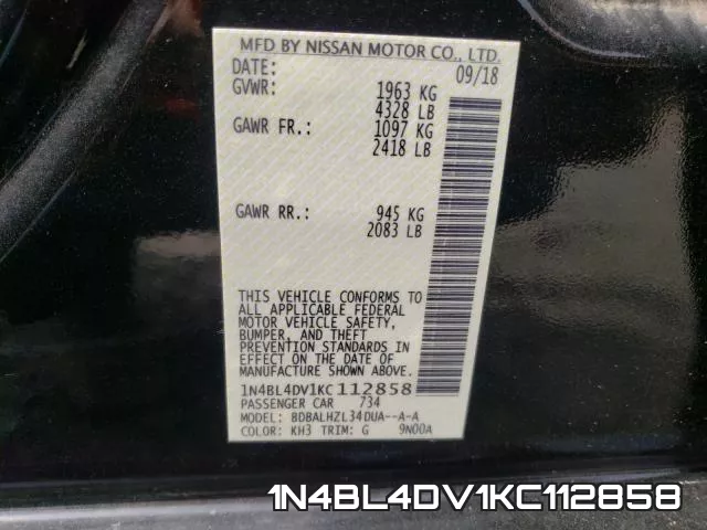 1N4BL4DV1KC112858 фото 2