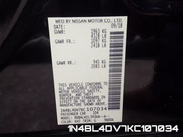 1N4BL4DV7KC107034 фото 2