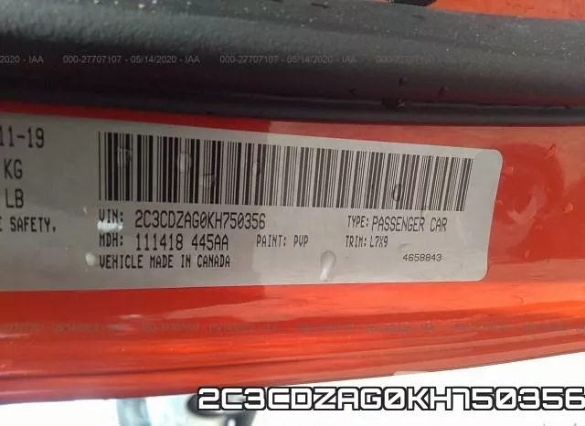 2C3CDZAG0KH750356 фото 10