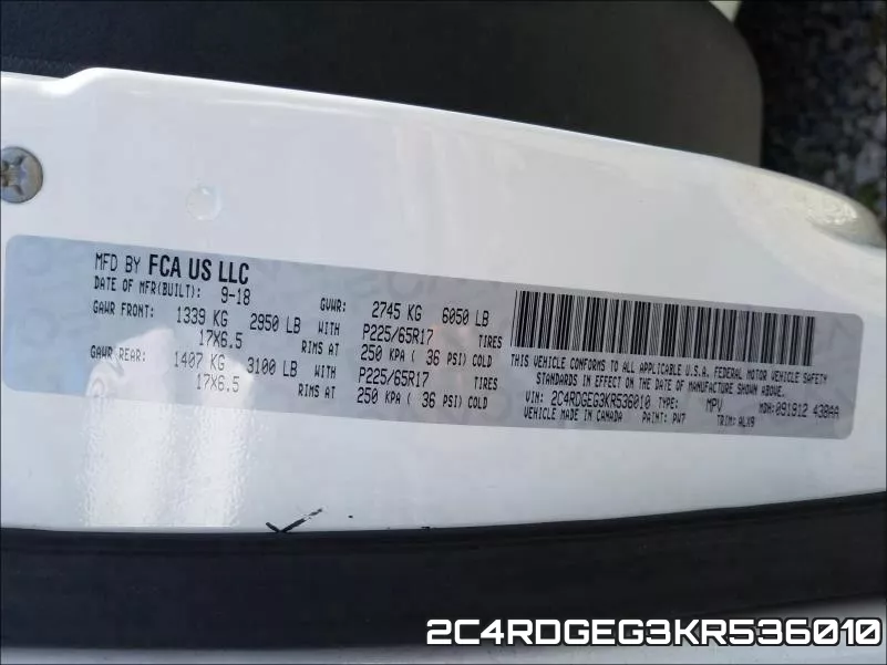 2C4RDGEG3KR536010 фото 2