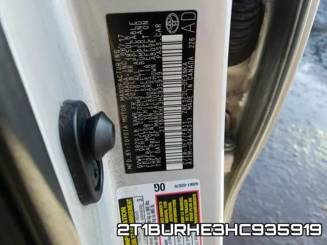 2T1BURHE3HC935919 фото 2