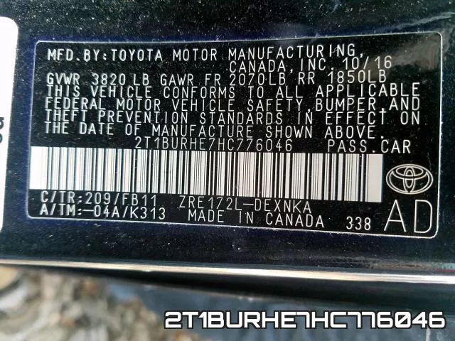 2T1BURHE7HC776046 фото 2