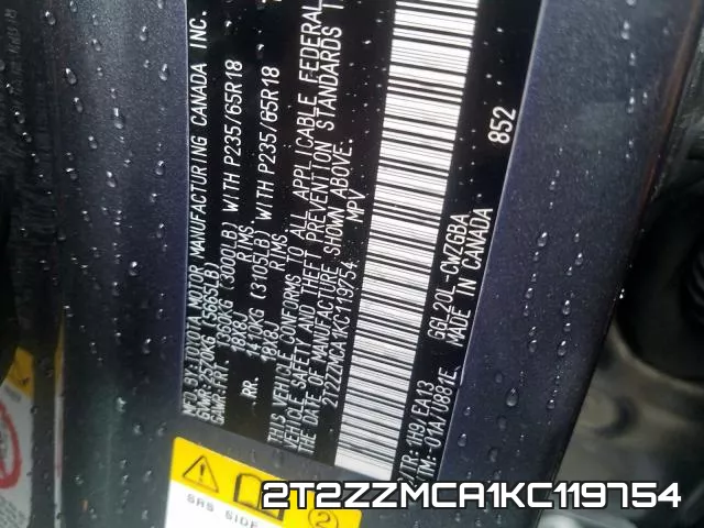 2T2ZZMCA1KC119754 фото 2
