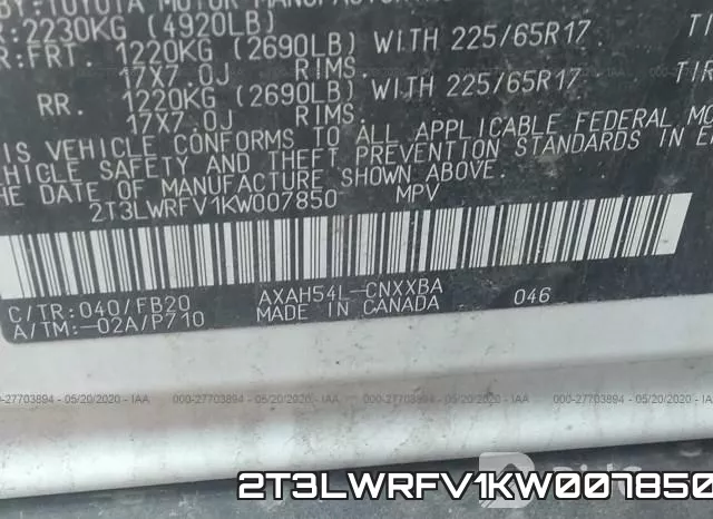 2T3LWRFV1KW007850 фото 9