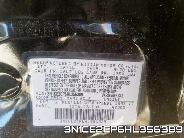 3N1CE2CP6HL356389 фото 2