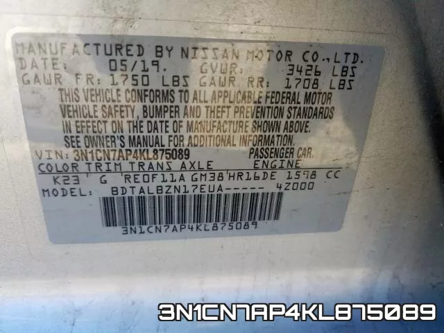 3N1CN7AP4KL875089 фото 2