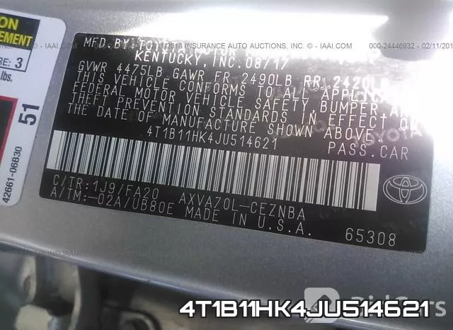 4T1B11HK4JU514621 фото 10
