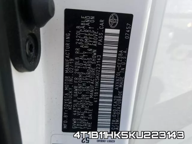 4T1B11HK5KU223143 фото 2