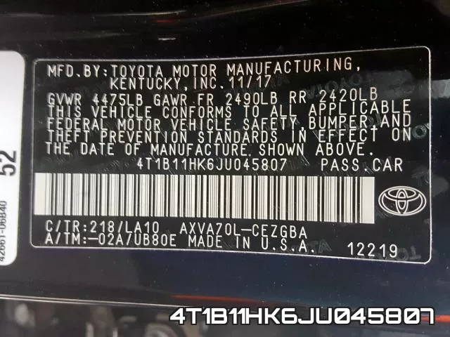 4T1B11HK6JU045807 фото 2