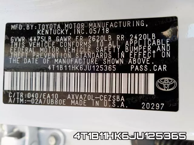 4T1B11HK6JU125365 фото 2