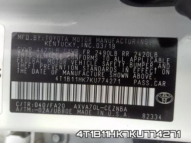 4T1B11HK7KU774271 фото 2