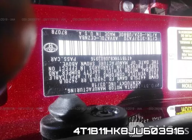 4T1B11HK8JU603916 фото 10
