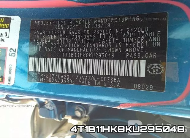 4T1B11HK8KU295048 фото 10