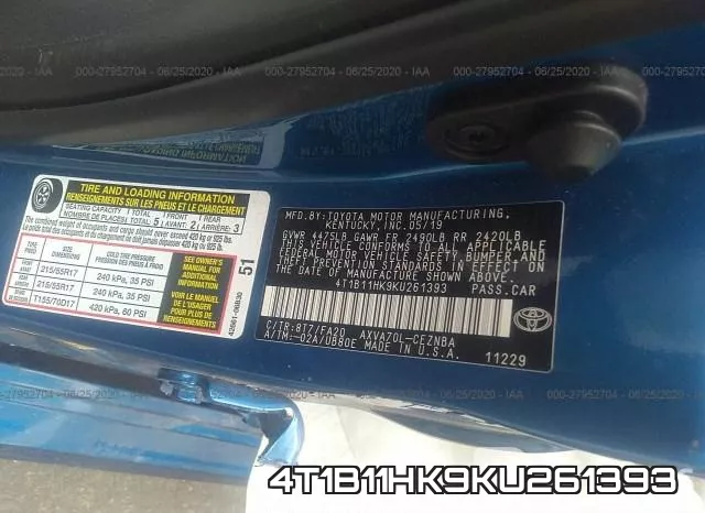 4T1B11HK9KU261393 фото 10