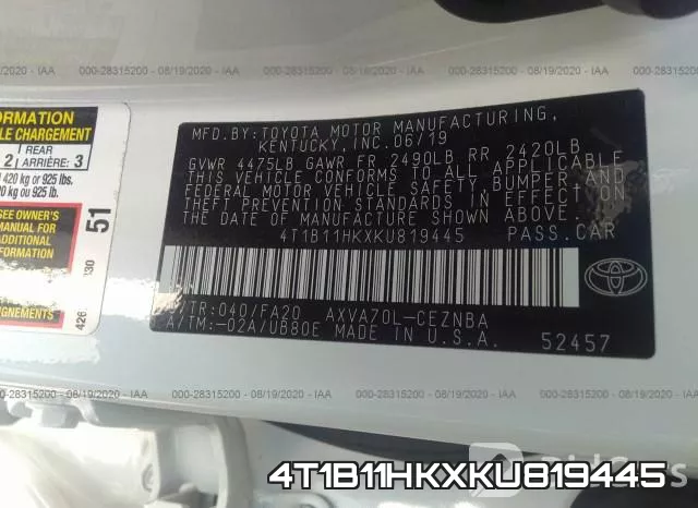 4T1B11HKXKU819445 фото 10