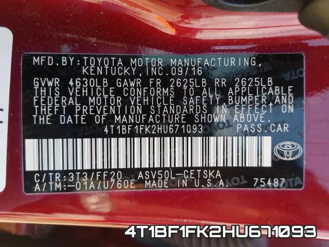 4T1BF1FK2HU671093 фото 2