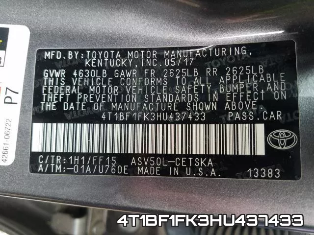 4T1BF1FK3HU437433 фото 2