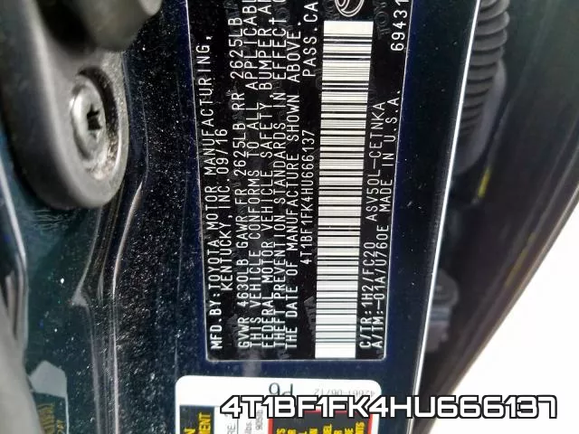 4T1BF1FK4HU666137 фото 2