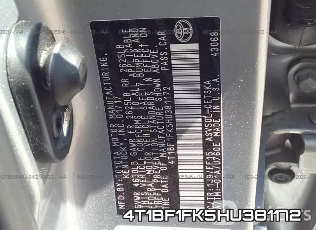 4T1BF1FK5HU381172 фото 9