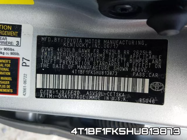 4T1BF1FK5HU813873 фото 2
