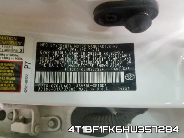 4T1BF1FK6HU357284 фото 2
