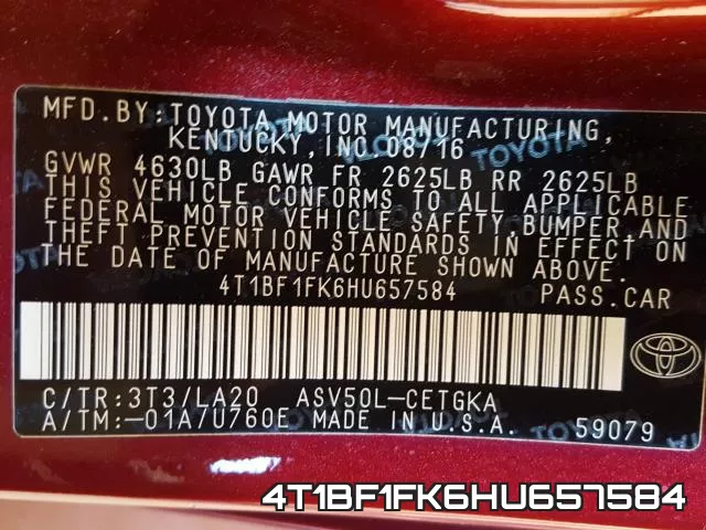 4T1BF1FK6HU657584 фото 2