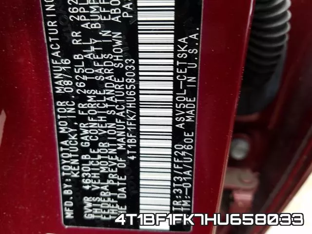 4T1BF1FK7HU658033 фото 2