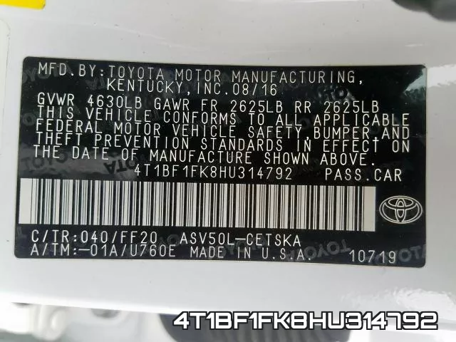 4T1BF1FK8HU314792 фото 2