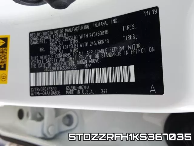 5TDZZRFH1KS367035 фото 2