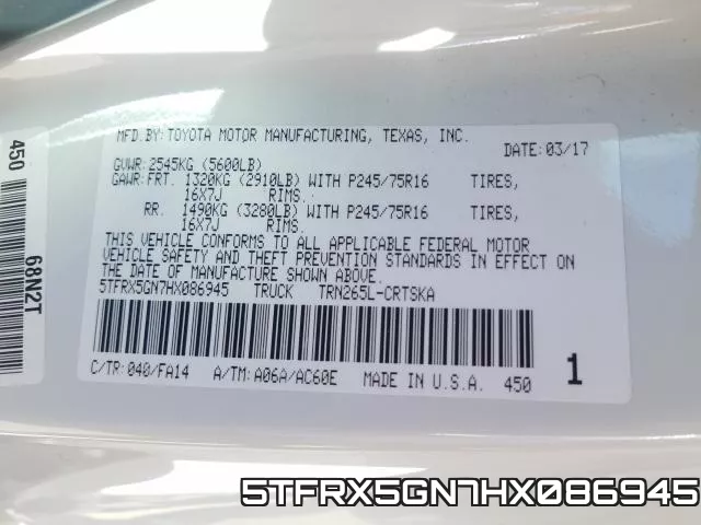 5TFRX5GN7HX086945 фото 2