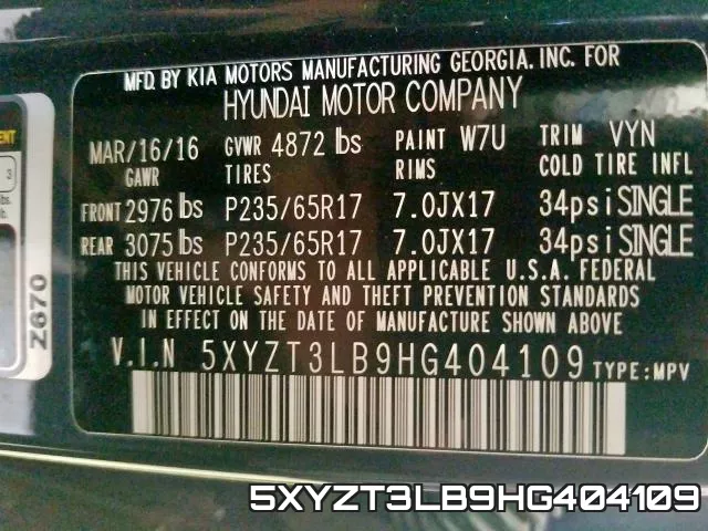 5XYZT3LB9HG404109 фото 2